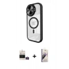 MARSİLYAN™- iPhone 14 Pro Max Kılıf Kıvılcım Modern Koleksiyonu - Siyah Bilvis 3D Mat Cam Ekran Koruyucu + Gold Bilvis Titan Kamera Lens
