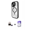 MARSİLYAN™- iPhone 14 Pro Max Kılıf Kıvılcım Modern Koleksiyonu - Siyah Bilvis 5in1 3D Magic Cam Ekran Koruyucu + Derin Mor Bilvis Titan Kamera Lens