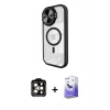 MARSİLYAN™- iPhone 14 Pro Max Kılıf Kıvılcım Modern Koleksiyonu - Siyah Bilvis 5in1 5D Magic Hayalet Cam Ekran Koruyucu + Turuncu PVD Metal Kamera Lens