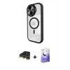 MARSİLYAN™- iPhone 14 Pro Max Kılıf Kıvılcım Modern Koleksiyonu - Siyah Bilvis 5in1 5D Magic Hayalet Cam Ekran Koruyucu + Gold Raze Metal Kamera Lens