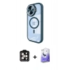 MARSİLYAN™- iPhone 14 Pro Max Kılıf Kıvılcım Modern Koleksiyonu - Siyah Bilvis 5in1 5D Magic Hayalet Cam Ekran Koruyucu + Turuncu PVD Metal Kamera Lens