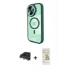 MARSİLYAN™- iPhone 14 Pro Max Kılıf Kıvılcım Modern Koleksiyonu - Siyah Mat Seramik Nano Ekran Koruyucu + Gümüş Raze Metal Kamera Lens