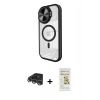MARSİLYAN™- iPhone 14 Pro Max Kılıf Kıvılcım Modern Koleksiyonu - Siyah Mat Seramik Nano Ekran Koruyucu + Gümüş Raze Metal Kamera Lens
