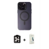 MARSİLYAN™- iPhone 14 Pro Max Kılıf Kozmos Çizgi Prime - Şeffaf Pasifik Cam Ekran Koruyucu + PVD Metal Kamera Lens - TU