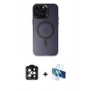 MARSİLYAN™- iPhone 14 Pro Max Kılıf Kozmos Çizgi Prime - Siyah 3D Antistatik Cam Ekran Koruyucu + Turuncu PVD Metal Kamera Lens