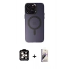 MARSİLYAN™- iPhone 14 Pro Max Kılıf Kozmos Çizgi Prime - Siyah Bilvis 3D Mat Cam Ekran Koruyucu + PVD Metal Kamera Lens - TU
