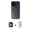 MARSİLYAN™- iPhone 14 Pro Max Kılıf Kozmos Çizgi Prime - Siyah Mat Seramik Nano Ekran Koruyucu + Turuncu PVD Metal Kamera Lens