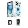 MARSİLYAN™- iPhone 14 Pro Max Kılıf Kozmos Doku - Şeffaf 360 Full Body Arka Koruyucu + PVD Metal Kamera Lens - TU