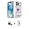 MARSİLYAN™- iPhone 14 Pro Max Kılıf Kozmos Doku - Şeffaf Pasifik Cam Ekran Koruyucu + Gümüş Bilvis Titan Kamera Lens