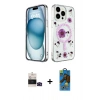 MARSİLYAN™- iPhone 14 Pro Max Kılıf Kozmos Doku - Siyah 18D Cam Ekran Koruyucu + Bilvis Titan Kamera Lens - SH