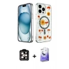 MARSİLYAN™- iPhone 14 Pro Max Kılıf Kozmos Doku - Siyah Bilvis 5in1 5D Magic Hayalet Cam Ekran Koruyucu + Turuncu PVD Metal Kamera Lens