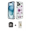 MARSİLYAN™- iPhone 14 Pro Max Kılıf Kozmos Doku - Siyah Mat Seramik Nano Ekran Koruyucu + Turuncu PVD Metal Kamera Lens