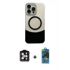 MARSİLYAN™- iPhone 14 Pro Max Kılıf Kozmos Form Özel Seri - Siyah 18D Cam Ekran Koruyucu + PVD Metal Kamera Lens - TU