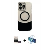 MARSİLYAN™- iPhone 14 Pro Max Kılıf Kozmos Form Özel Seri - Siyah 3D Antistatik Cam Ekran Koruyucu + Gold Bilvis Titan Kamera Lens
