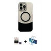 MARSİLYAN™- iPhone 14 Pro Max Kılıf Kozmos Form Özel Seri - Siyah 3D Antistatik Cam Ekran Koruyucu + Gümüş Bilvis Titan Kamera Lens