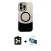 MARSİLYAN™- iPhone 14 Pro Max Kılıf Kozmos Form Özel Seri - Siyah 3D Antistatik Cam Ekran Koruyucu + PVD Metal Kamera Lens - TU