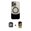 MARSİLYAN™- iPhone 14 Pro Max Kılıf Kozmos Form Özel Seri - Siyah Buffer Cam Ekran Koruyucu + PVD Metal Kamera Lens - TU