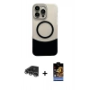 MARSİLYAN™- iPhone 14 Pro Max Kılıf Kozmos Form Özel Seri - Siyah Buffer Hayalet Cam Ekran Koruyucu + Gümüş Raze Metal Kamera Lens
