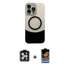 MARSİLYAN™- iPhone 14 Pro Max Kılıf Kozmos Form Özel Seri - Siyah Buffer Hayalet Cam Ekran Koruyucu + PVD Metal Kamera Lens - TU