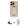 MARSİLYAN™- iPhone 14 Pro Max Kılıf Kozmos Minimal Prime - Siyah Mat Seramik Nano Ekran Koruyucu + Gold Bilvis Titan Kamera Lens