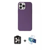 MARSİLYAN™- iPhone 14 Pro Max Kılıf Kutup Doku Koleksiyonu - Siyah 3D Antistatik Cam Ekran Koruyucu + PVD Metal Kamera Lens - TU