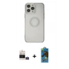MARSİLYAN™- iPhone 14 Pro Max Kılıf Kutup Klasik - Siyah 18D Cam Ekran Koruyucu + Gümüş Bilvis Titan Kamera Lens