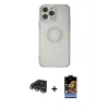 MARSİLYAN™- iPhone 14 Pro Max Kılıf Kutup Klasik - Siyah Buffer Hayalet Cam Ekran Koruyucu + Raze Metal Kamera Lens - GS
