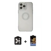 MARSİLYAN™- iPhone 14 Pro Max Kılıf Kutup Klasik - Siyah Buffer Hayalet Cam Ekran Koruyucu + PVD Metal Kamera Lens - TU