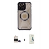 MARSİLYAN™- iPhone 14 Pro Max Kılıf Kutup Modern - Şeffaf Pasifik Cam Ekran Koruyucu + Siyah Bilvis Titan Kamera Lens