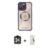MARSİLYAN™- iPhone 14 Pro Max Kılıf Kutup Modern - Şeffaf Pasifik Cam Ekran Koruyucu + PVD Metal Kamera Lens - TU