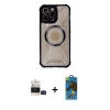 MARSİLYAN™- iPhone 14 Pro Max Kılıf Kutup Modern - Siyah 18D Cam Ekran Koruyucu + Bilvis Titan Kamera Lens - SH