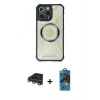 MARSİLYAN™- iPhone 14 Pro Max Kılıf Kutup Modern - Siyah 18D Cam Ekran Koruyucu + Raze Metal Kamera Lens - GS
