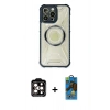 MARSİLYAN™- iPhone 14 Pro Max Kılıf Kutup Modern - Siyah 18D Cam Ekran Koruyucu + PVD Metal Kamera Lens - TU