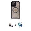 MARSİLYAN™- iPhone 14 Pro Max Kılıf Kutup Modern - Siyah 3D Antistatik Cam Ekran Koruyucu + Bilvis Titan Kamera Lens - DNMR