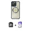 MARSİLYAN™- iPhone 14 Pro Max Kılıf Kutup Modern - Siyah Bilvis 5in1 3D Magic Cam Ekran Koruyucu + Turuncu PVD Metal Kamera Lens