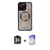 MARSİLYAN™- iPhone 14 Pro Max Kılıf Kutup Modern - Siyah Bilvis 5in1 3D Magic Cam Ekran Koruyucu + Turuncu PVD Metal Kamera Lens