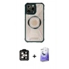 MARSİLYAN™- iPhone 14 Pro Max Kılıf Kutup Modern - Siyah Bilvis 5in1 5D Magic Hayalet Cam Ekran Koruyucu + PVD Metal Kamera Lens - TU