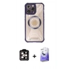 MARSİLYAN™- iPhone 14 Pro Max Kılıf Kutup Modern - Siyah Bilvis 5in1 5D Magic Hayalet Cam Ekran Koruyucu + PVD Metal Kamera Lens - TU