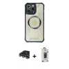 MARSİLYAN™- iPhone 14 Pro Max Kılıf Kutup Modern - Siyah Bilvis Hayalet Cam Ekran Koruyucu + Raze Metal Kamera Lens - GS