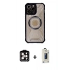 MARSİLYAN™- iPhone 14 Pro Max Kılıf Kutup Modern - Siyah Bilvis Hayalet Cam Ekran Koruyucu + PVD Metal Kamera Lens - TU