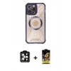 MARSİLYAN™- iPhone 14 Pro Max Kılıf Kutup Modern - Siyah Buffer Cam Ekran Koruyucu + Turuncu PVD Metal Kamera Lens