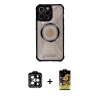 MARSİLYAN™- iPhone 14 Pro Max Kılıf Kutup Modern - Siyah Buffer Cam Ekran Koruyucu + Turuncu PVD Metal Kamera Lens