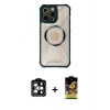 MARSİLYAN™- iPhone 14 Pro Max Kılıf Kutup Modern - Siyah Buffer Cam Ekran Koruyucu + Turuncu PVD Metal Kamera Lens