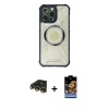 MARSİLYAN™- iPhone 14 Pro Max Kılıf Kutup Modern - Siyah Buffer Hayalet Cam Ekran Koruyucu + Raze Metal Kamera Lens - GD