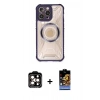 MARSİLYAN™- iPhone 14 Pro Max Kılıf Kutup Modern - Siyah Buffer Hayalet Cam Ekran Koruyucu + PVD Metal Kamera Lens - TU