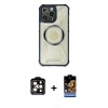 MARSİLYAN™- iPhone 14 Pro Max Kılıf Kutup Modern - Siyah Buffer Hayalet Cam Ekran Koruyucu + PVD Metal Kamera Lens - TU