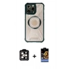 MARSİLYAN™- iPhone 14 Pro Max Kılıf Kutup Modern - Siyah Buffer Hayalet Cam Ekran Koruyucu + PVD Metal Kamera Lens - TU