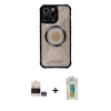 MARSİLYAN™- iPhone 14 Pro Max Kılıf Kutup Modern - Siyah Polymer Nano Ekran Koruyucu + Bilvis Titan Kamera Lens - GS
