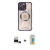 MARSİLYAN™- iPhone 14 Pro Max Kılıf Kutup Modern - Siyah Polymer Nano Ekran Koruyucu + Derin Mor Bilvis Titan Kamera Lens