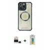 MARSİLYAN™- iPhone 14 Pro Max Kılıf Kutup Modern - Siyah Polymer Nano Ekran Koruyucu + Derin Mor Bilvis Titan Kamera Lens